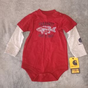 Carhartt Red and Gray Kids Onesie 9 Months